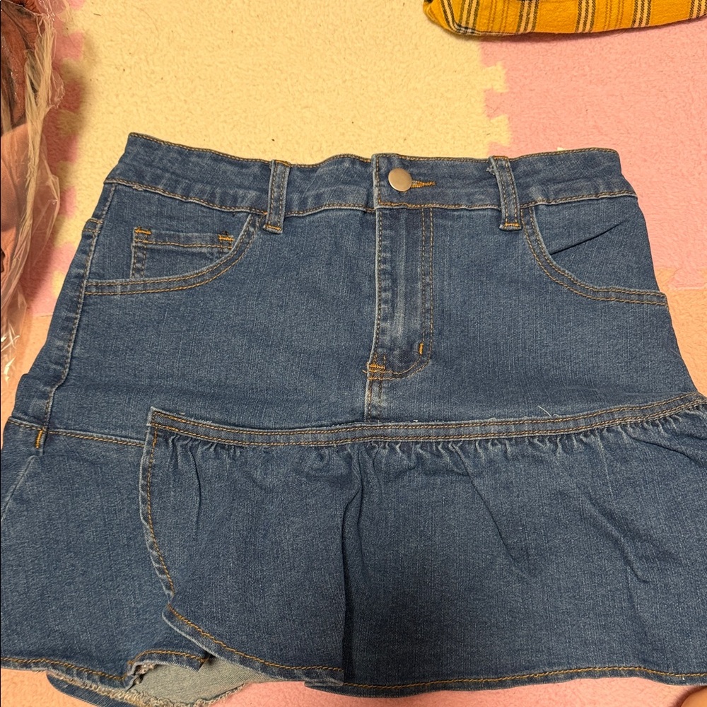 SHEIN Denim Skater Skirt with Ruffle Hem